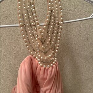 Long dress prom dress pearl neck